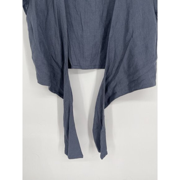 Abercrombie & Fitch Linen Blend Tie Front Crop Top S Blue - Picture 2 of 5
